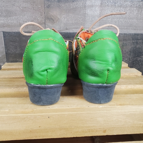 Princess Of TMA Maia Green Abstract Pointed Toe Leather Oxford Women's - Picture 8 of 16